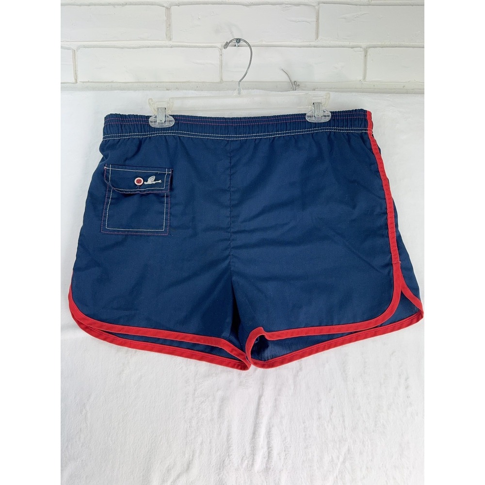 Vintage Catalina Swim Shorts Mens 38 Blue Red Trim Running Nylon Lined USA 80s‎